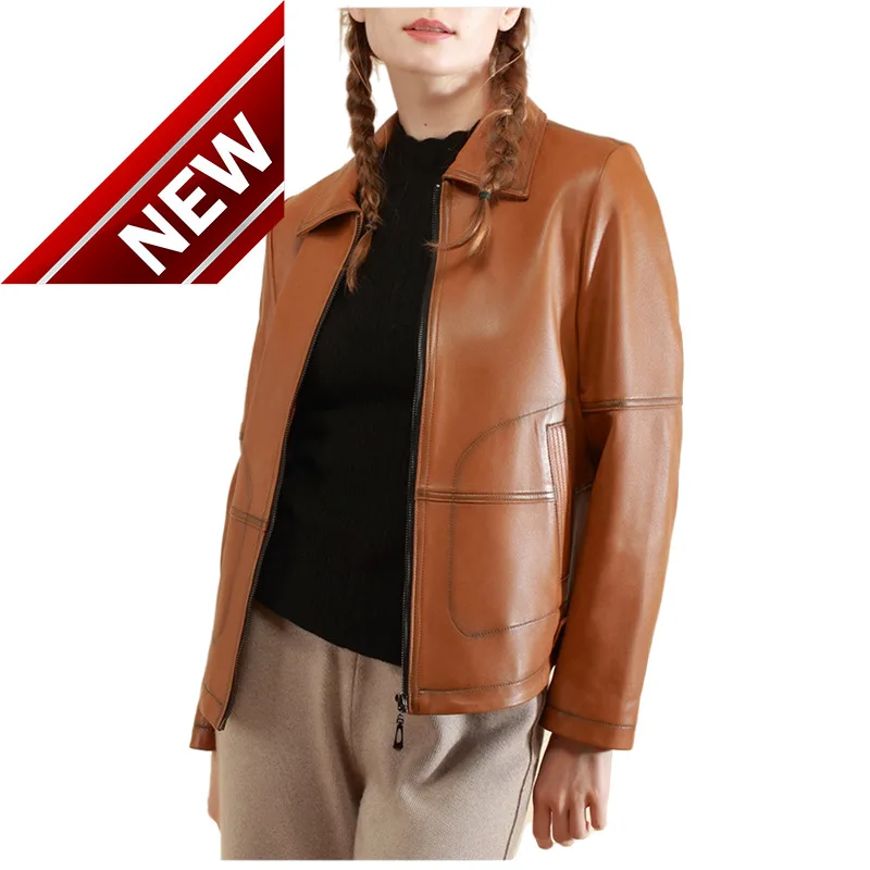 

Jacket Leather Large Size Spring And Autumn Women's Large Size Short Frosted Genuine Leather Jacket Coat Sheepskin Jacket