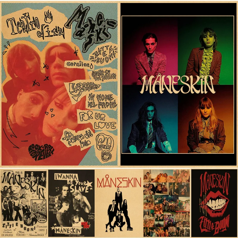 Музыкальный постер Maneskin, альбом из крафт-бумаги со звездами, крафт-бумага, роспись, роспись, Настенный декор, художественная картина для дом...
