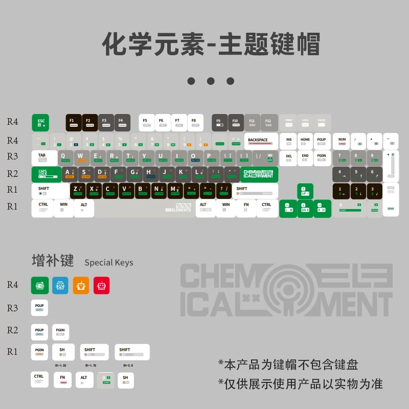 Набор колпачков для клавиш с химическими элементами полупрозрачная