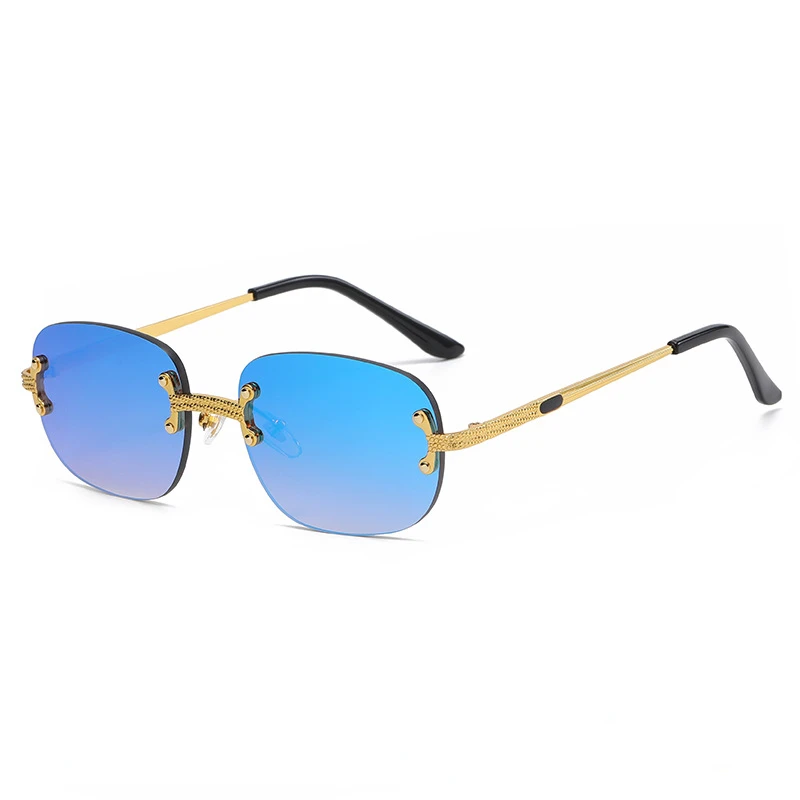 

Fashion Vintage Rimless Square Sunglasses Women Men Luxury Brand Designer Popular Travel Driving Metal Leopard Head Sun Glasses