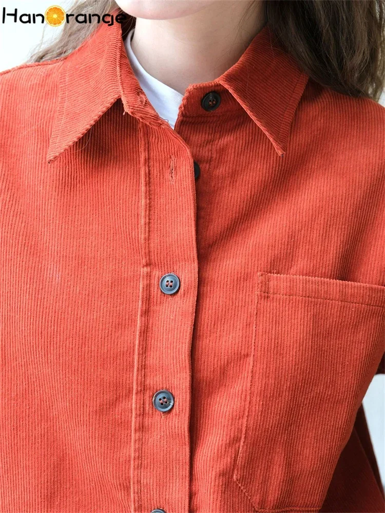 HanOrange 2024 осень-зима модная Вельветовая рубашка Женский мягкий толстый свободный