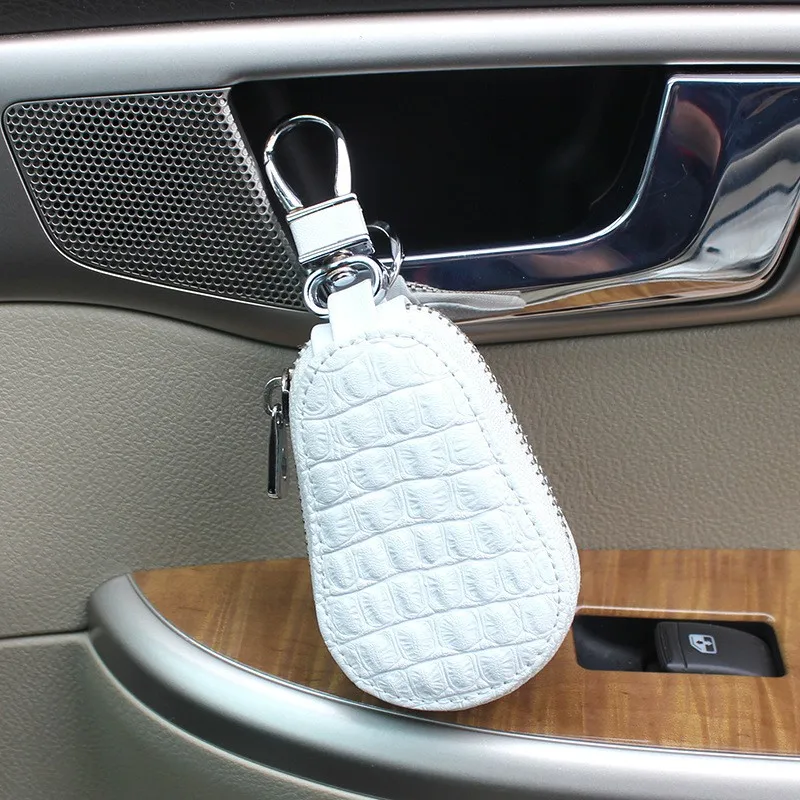 

Classic Leather Car Key Bags for Men Women Crocodile Pattern Keychain Holder Organizer Wallet Zipper Hook Key Pouch Coin Purse