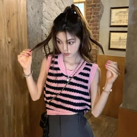 striped knitted suspender vest for women in summer a sense of design niche net red french chic sleeveless top ins