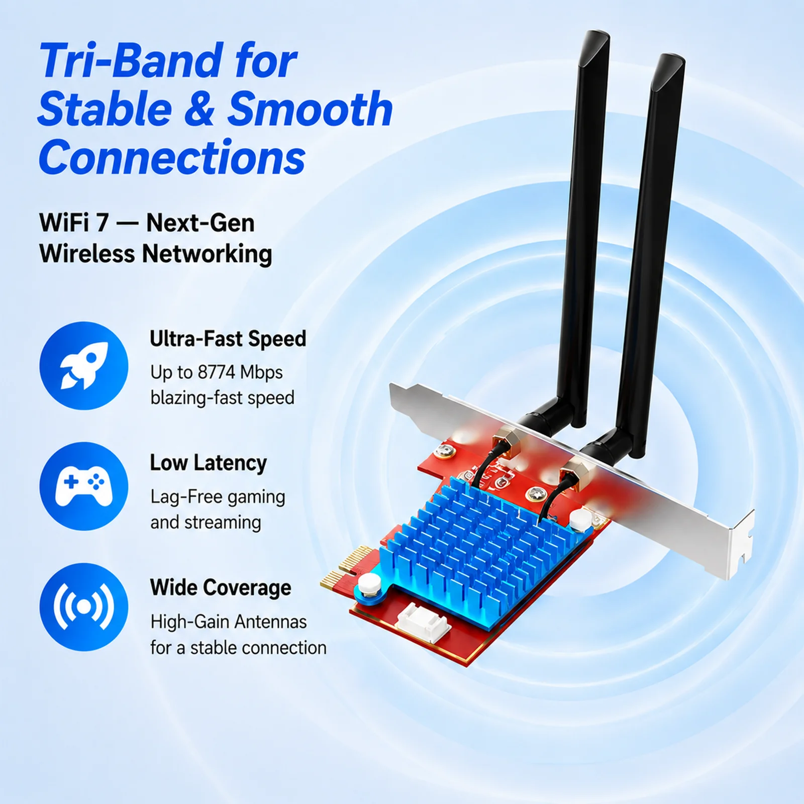 Фото BZIZU Intel BE200 WiFi 7 PCIe-адаптер, 8774 Мбит/с, трехдиапазонный 6 ГГц, Bluetooth 5.4, PCIe X1 для настольных ПК №3
