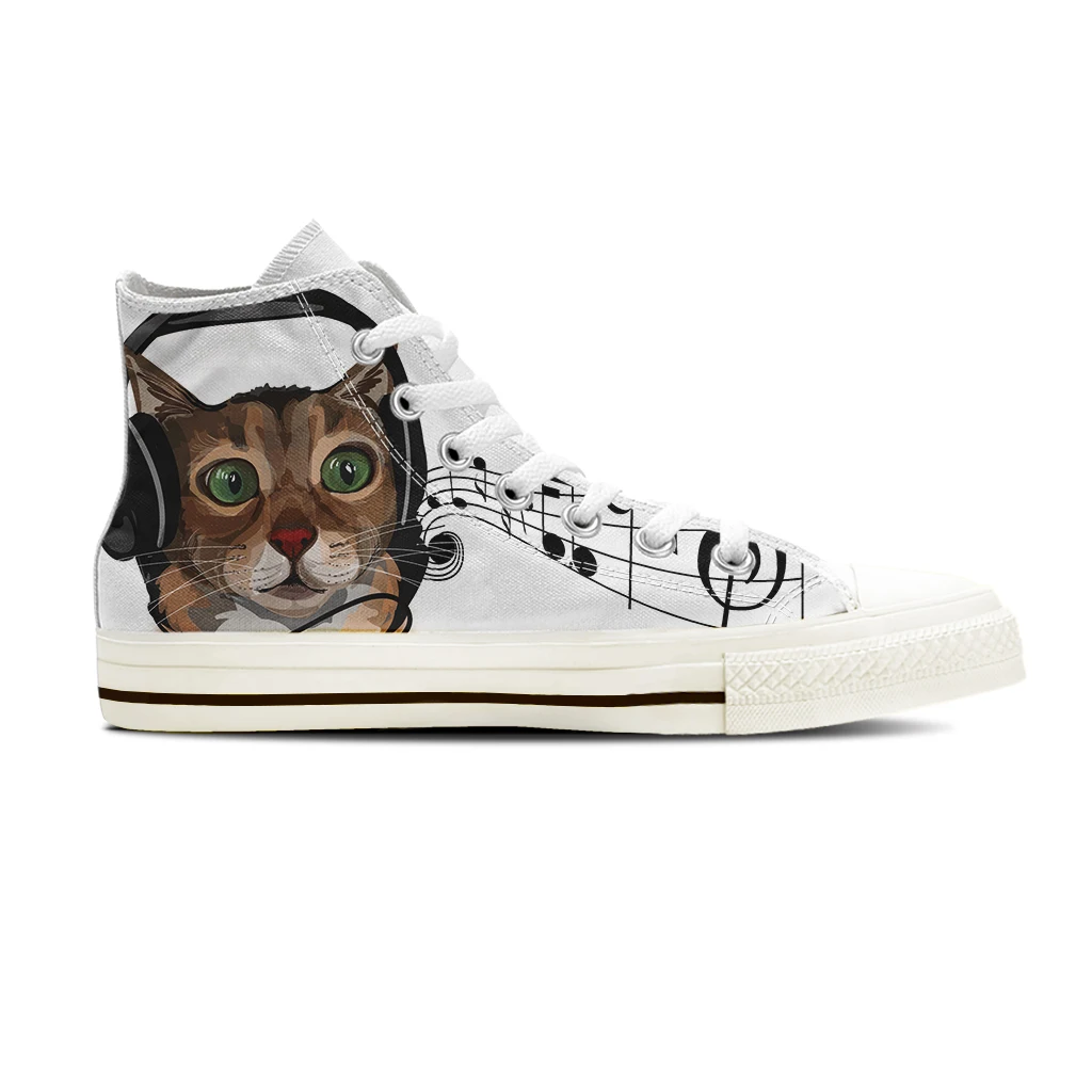 Nopersonality Cute Music Cat Print Ladies High-top Canvas Shoes Street Casual All-match Vulcanized Shoes Student Walking Shoes