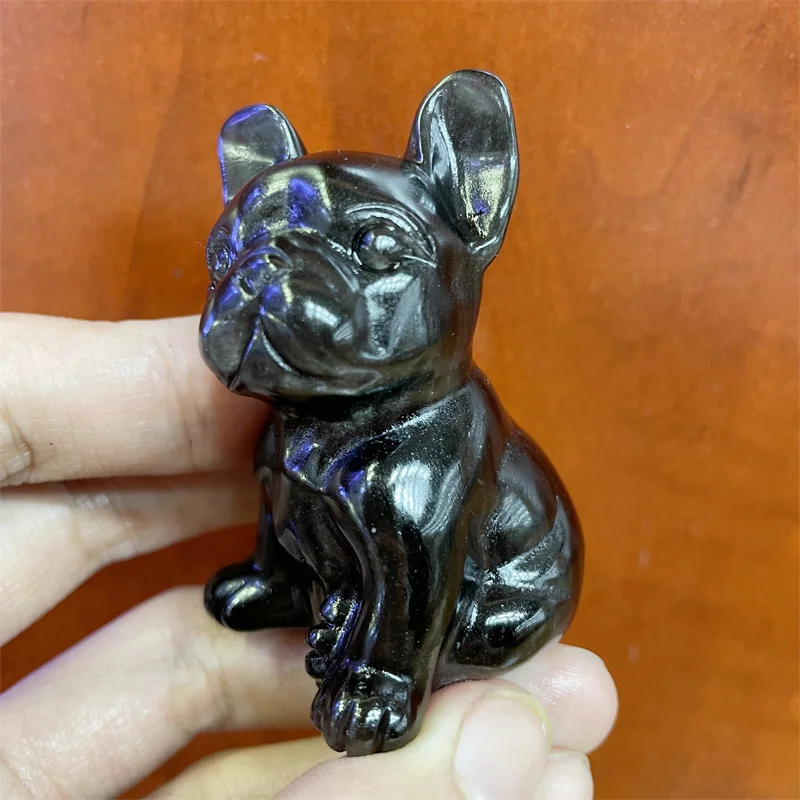 

Natural Obsidian Sculpture Dog Carved Crystal Polished Quartz Cartoon Figure Animal Healing Stones Gems For Home Decorations