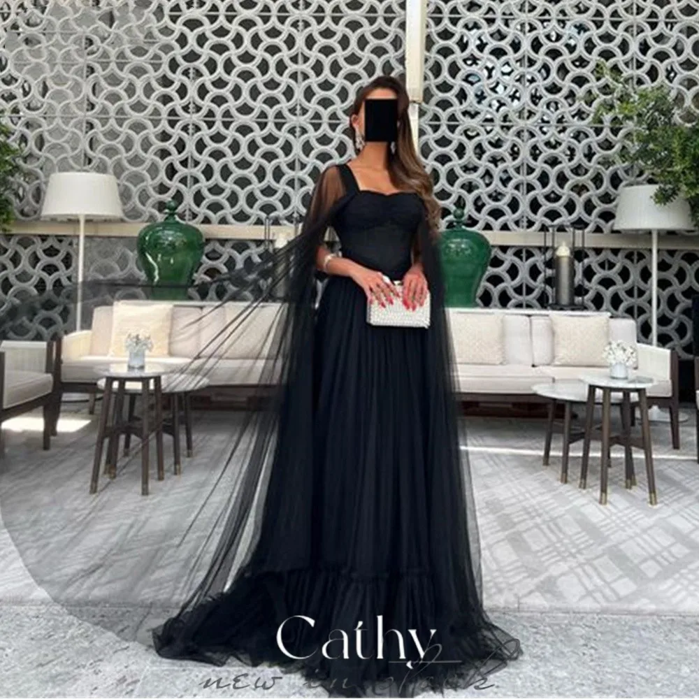 

Женское шифоновое платье-трапеция Cathy, элегантное черное платье для выпускного вечера с квадратным вырезом и рукавами-фонариками, 2023