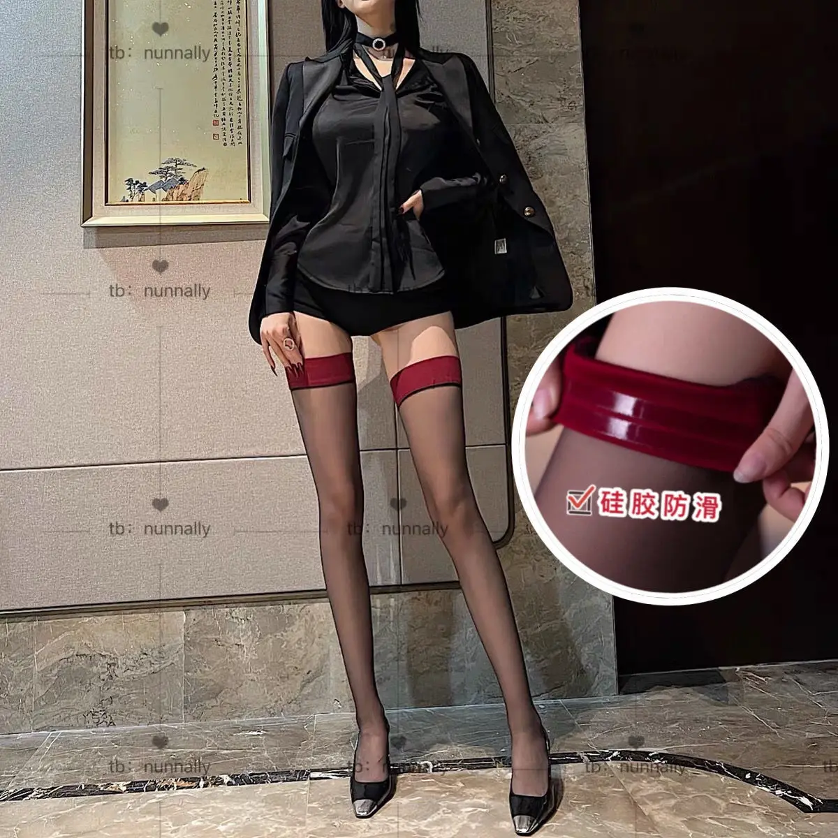 

Women Stockings Sexy Transparent Black Red Mesh Stocking With Non-slip Silico Spring Summer Thin Fishnet Female Tights Stockings