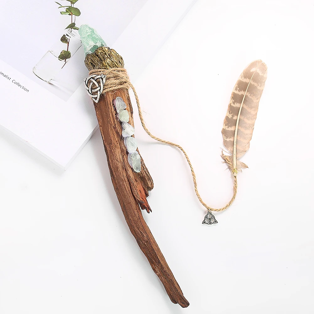 

Точечный флюорит, Деревянная волшебная палочка-скипетр, ведьма, волшебная палочка, реквизит, необработанный кварцевый хрустальный камень, лечебный рейки, медитация, Декор, ремесла