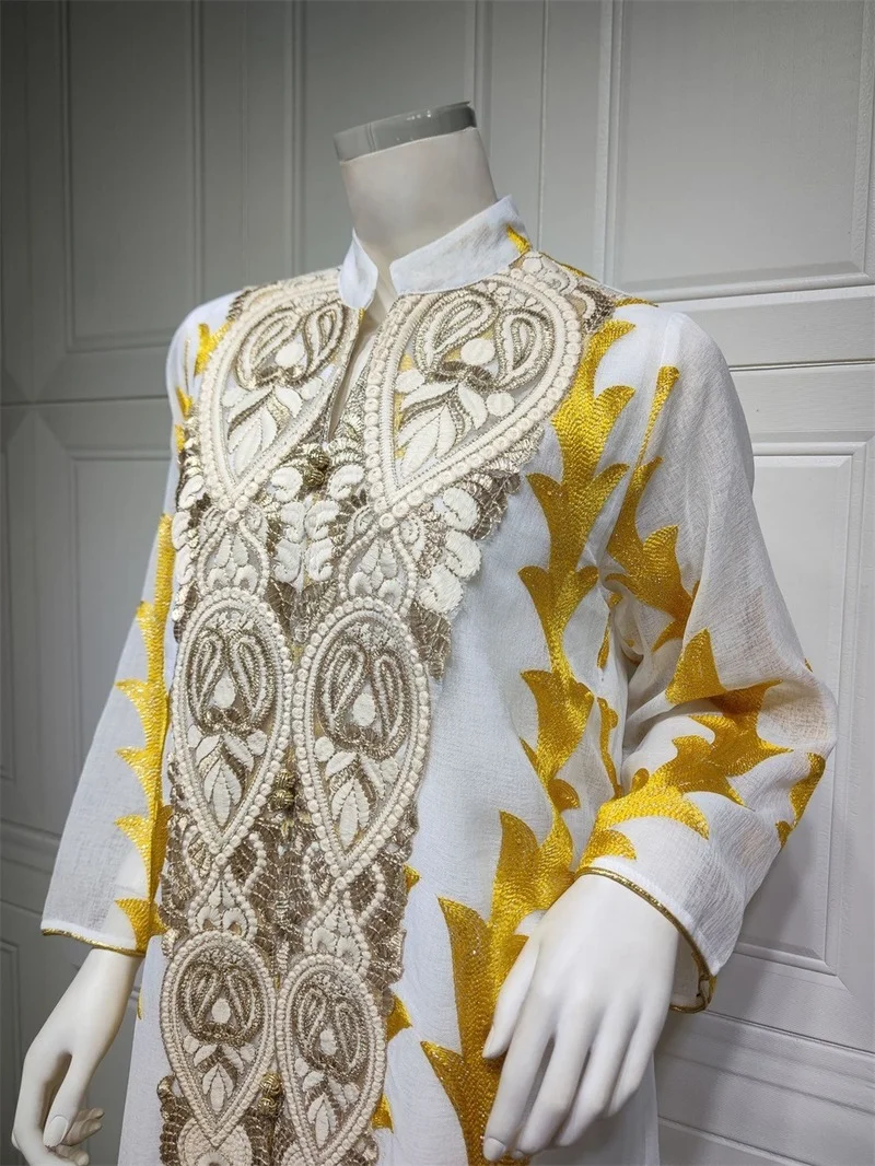 Dubai Dresses Luxury Arabic Embroidery Patchwork Long Sleeve Turkey Abaya Kaftan Moroccan Jellaba Musilm Women Dress Islamic