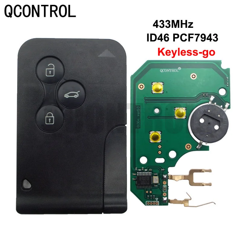 

Пульт дистанционного управления QCONTROL для автомобиля с 3 кнопками, подходит для Renault Megane Scenic 433 МГц, чип 7947/чип PCF7943, для Renault Megane, без ключа