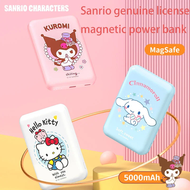 

Портативное зарядное устройство Sanrio HelloKitty Kuromi Cinnamoroll, портативное зарядное устройство для аккумулятора, Беспроводная зарядка телефона, 5000 ...