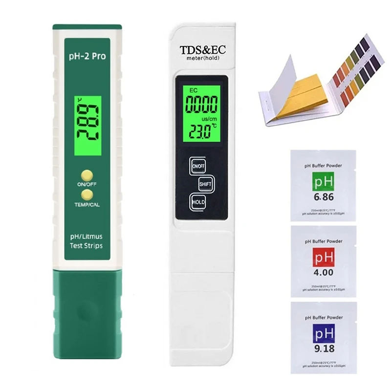 

GTBL Portable Digital Temperature TDS EC PH Meter Test Pen Set LCD Display Litmus Tester For Water Quality Purity Detector