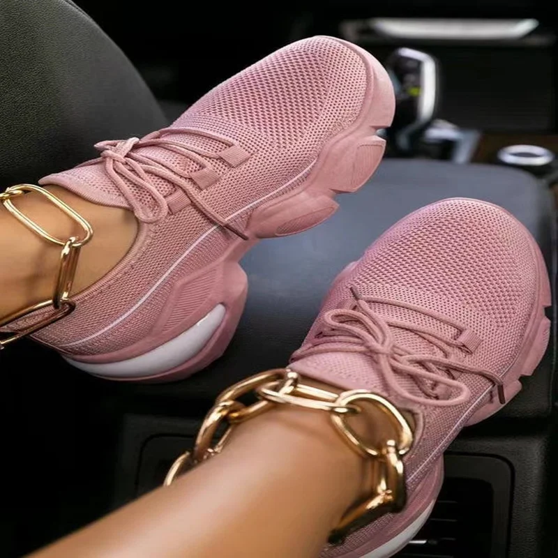 

Sneakers Shoes 2022 Fashion Lace Up Platform Women's Shoes Summer Plus Size Flat Mesh Sports Shoes Woman Vulcanize Shoes