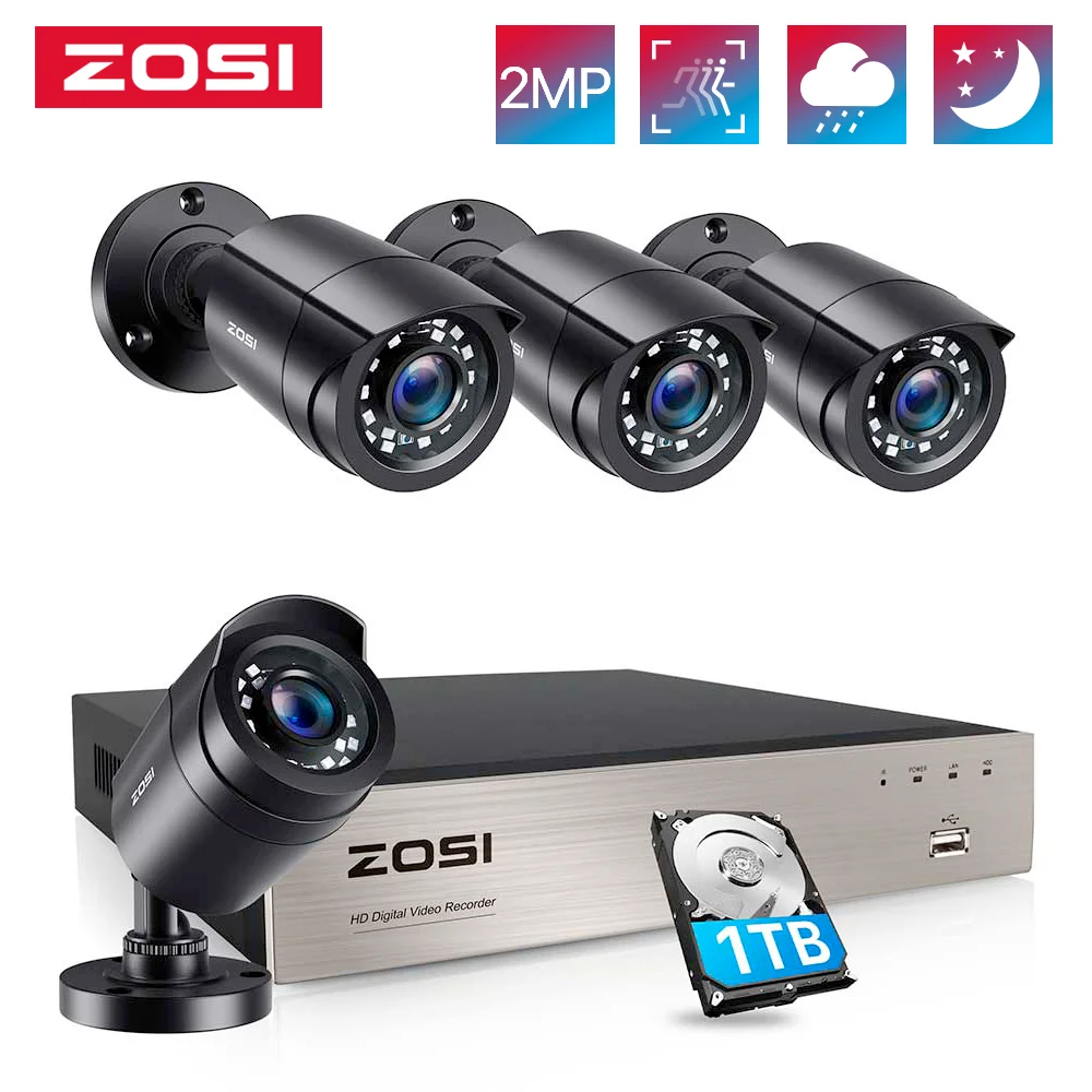 ZOSI Security Camera System 8CH 5MP Lite CCTV DVR with 4pcs 1080P 2.0MP Security Cameras IR outdoor IP66 Video Surveillance kit