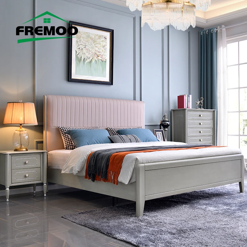 Светлая роскошная двуспальная кровать в американском стиле 1 8 м серая мягкая