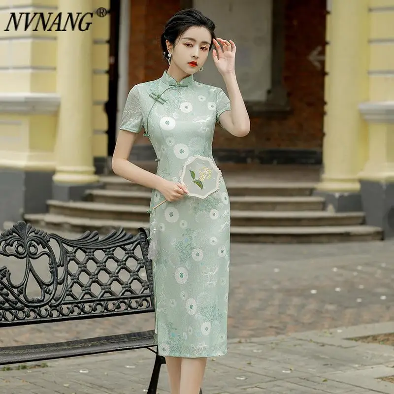 

Nvnang Chinese Cheongsam 2022 New Sweet Girl Full of Spring Pink Young Daily Dress Doris Banquet Dress