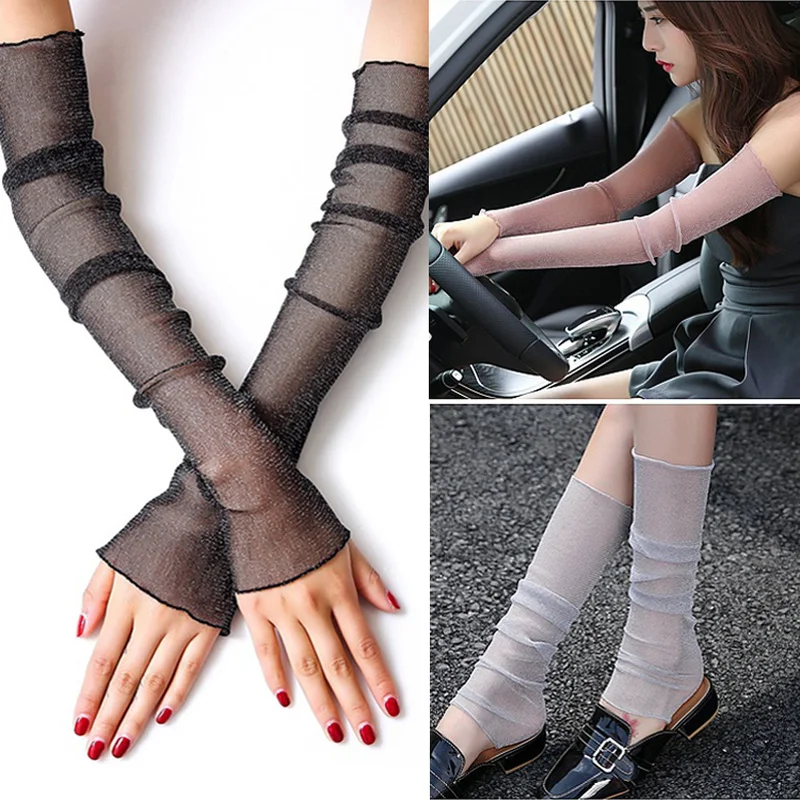 

Summer Sunscreen Ice Sleeves Women Long Sun Protection Sleeves Breathable Elastic Ice Silk Lace Long Sleeves Arms Legs Guards
