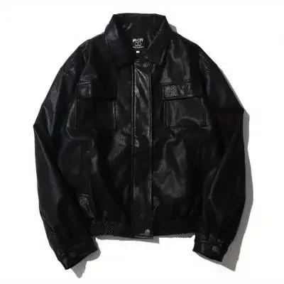 Куртка-бомбер мужская мотоциклетная из ПУ кожи, свободная короткая куртка-пилот в стиле ретро, Повседневная Уличная одежда в японском стиле с несколькими карманами, верхняя одежда