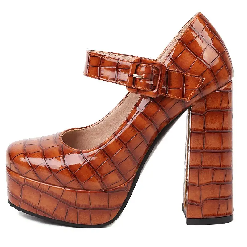 

ENMAYER 2023 New Fashion Thick High Heels Pumps Shoe Woman Platform Print Women's Heels Mary Janes Party Office Shoes Large Size