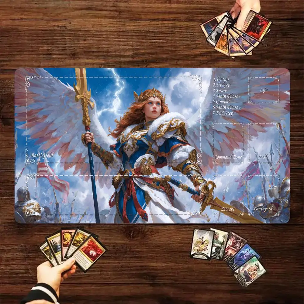 Фото Таинственный женский воин: Игровой коврик для карточных игр Magic (MTG) с противоскользящим основанием, 35x60 см, для TCG №2