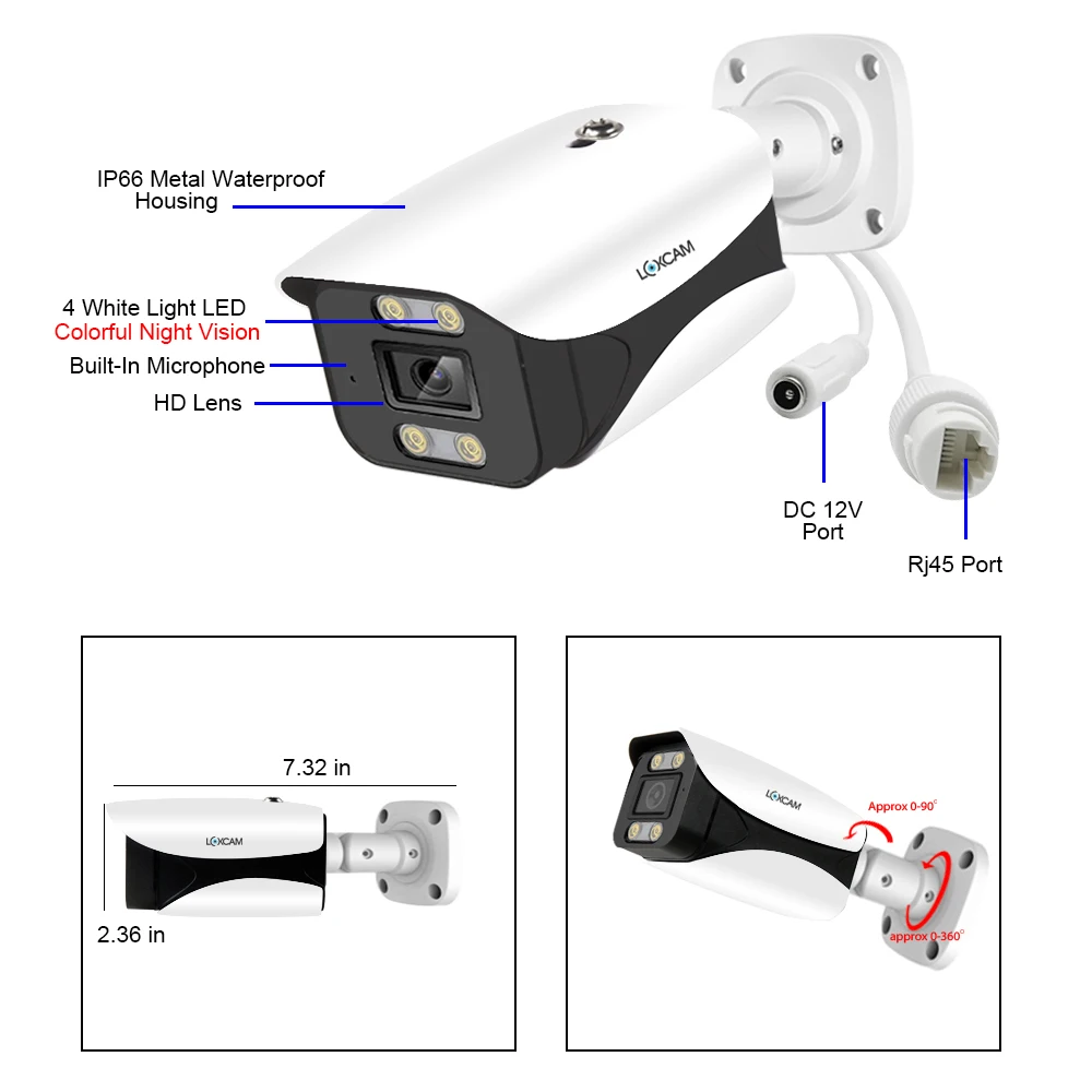 LOXCAM H.265 камера видеонаблюдения POE IP 5 Мп Ai наружная Водонепроницаемая с записью