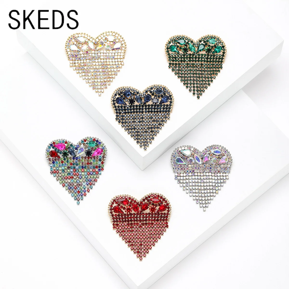 SKEDS Новое поступление женские роскошные броши в форме сердца с кристаллами и