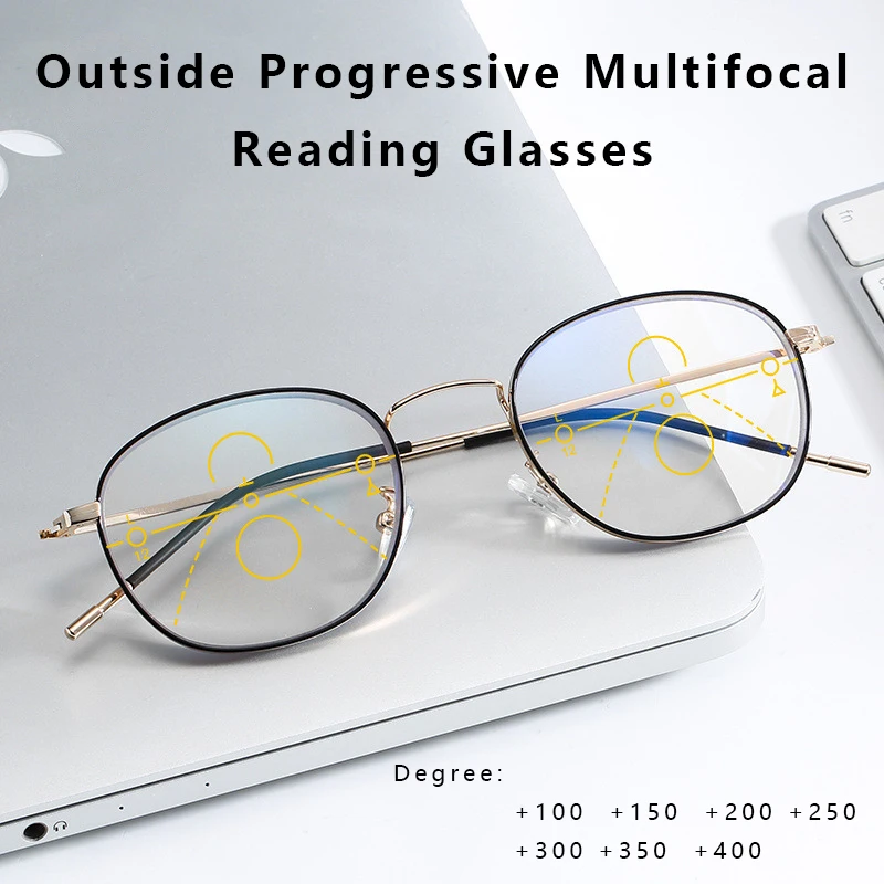 Multifocal Anti-blue Light Reading Glasses Far Near Photochromic Outdoor Magnifying Optical Glasses Unisex Anti-fatigue Goggles