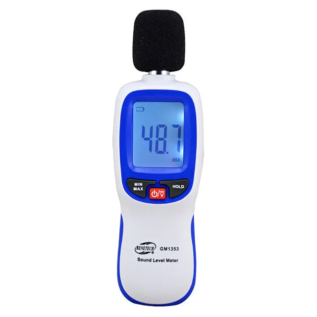 Фото Benetech GM1353 / GM1353B Цифровой измеритель уровня звука Тестер шума 30-130 дБ на децибелах Шумометр с ЖК-экраном №1