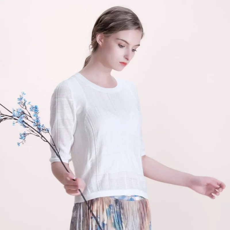 Летний женский топ пуловер крутой шелковый трикотаж с небом тонкая пригородная