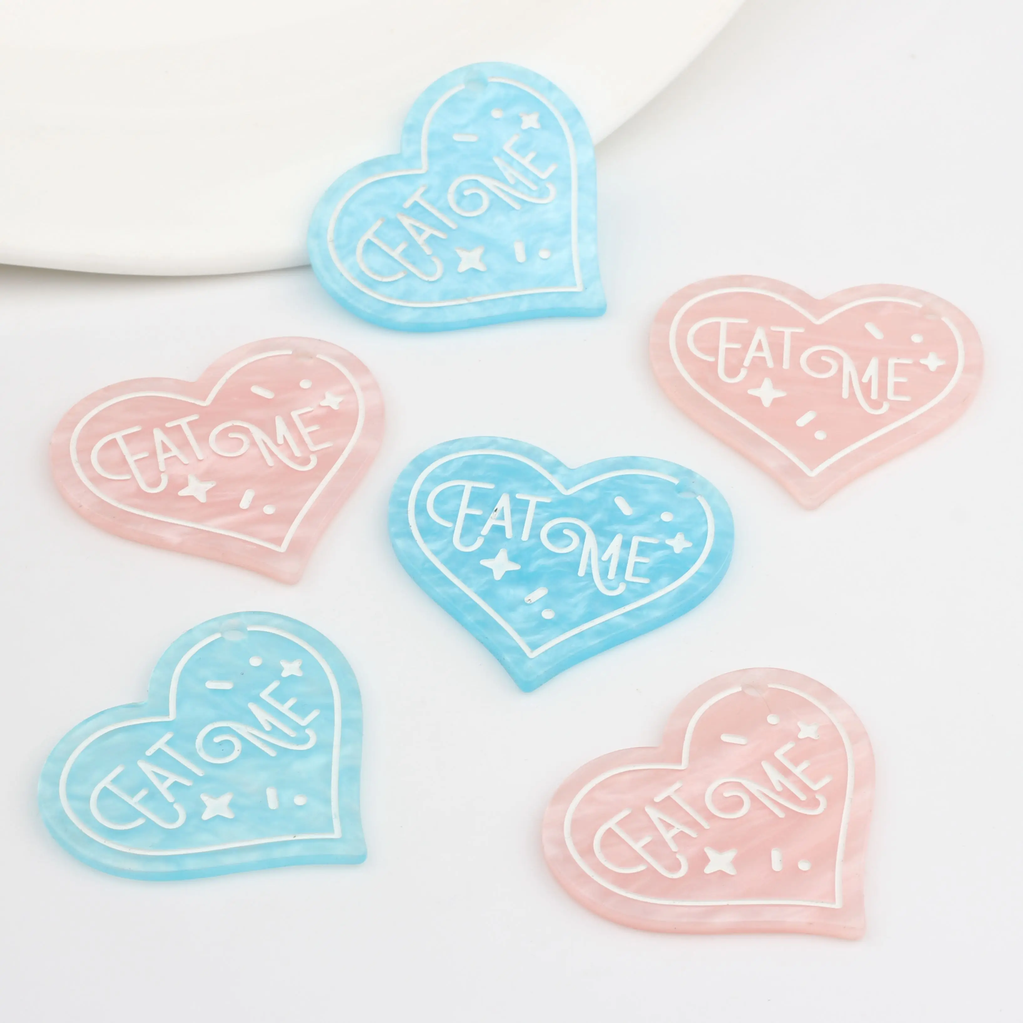 

43mm 2pcs/lot Acetic Acid Resin Charms Pink Blue Sweet Heart Romantic Charms For DIY Jewelry Making Finding Accessories