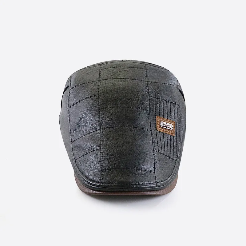 

Men Hat Winter Beret Flat Ivy Cap Autumn PU Warm Golf Driving Outdoor Accessory