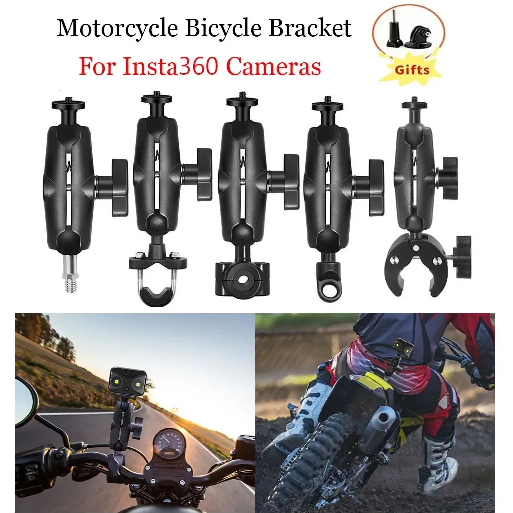 Motorcycle Mirror Bracket Bicycle Handlebar Bundle Mount Sports Camera Holder U-Bolt Mount for Insta360  X3/X2 Gopro 11 Cameras