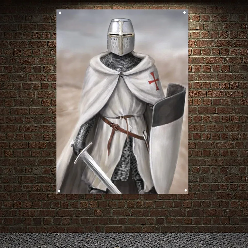 

Ancient European Crusader Warrior Banner Wall Hanging Cloth Knights Templar Posters and Prints Canvas Painting Wall Decor Flag 4