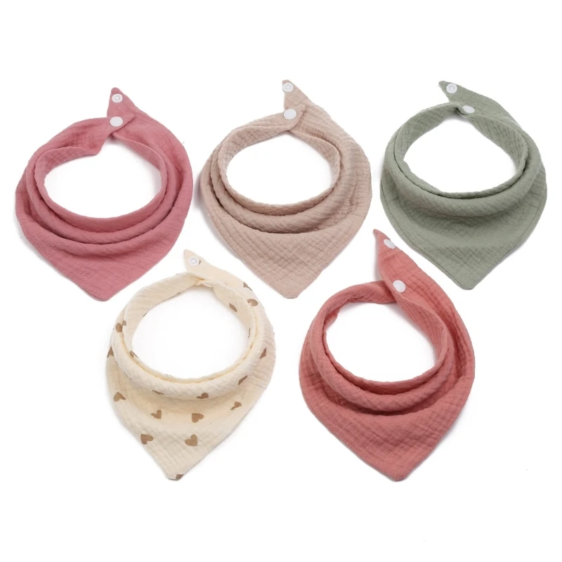 

5Pcs Baby Feeding Drool Bibs Saliva Towel Triangle Scarf Bandana Soft Cotton Bib for Toddler Girls Boys