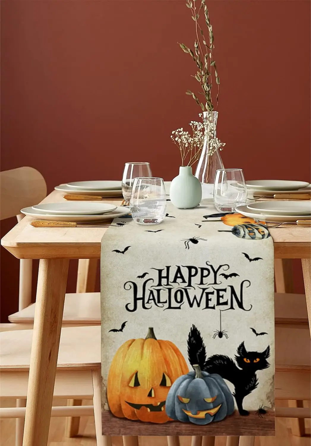 Halloween Horror na Dynia Nietoperz Lniany bieżnik stół Komoda Szaliki Farmhouse Kuchnia Jadalnia Bieżnik Dekoracje