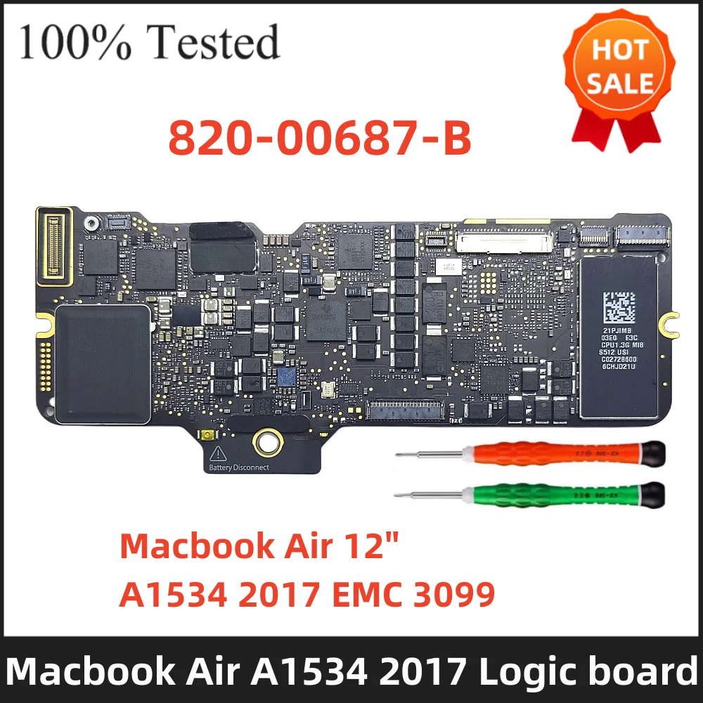 Материнская плата A1534 для MacBook Air A1534 2017 1,2 ГГц 1,3 ГГц 256 ГБ 512 ГБ EMC 3099 820-00687-B Материнская плата A1534 для MacBook Air A1534 2017 1,2 ГГц 1,3 ГГц 256 ГБ 512 ГБ EMC 3099 820-00687-B