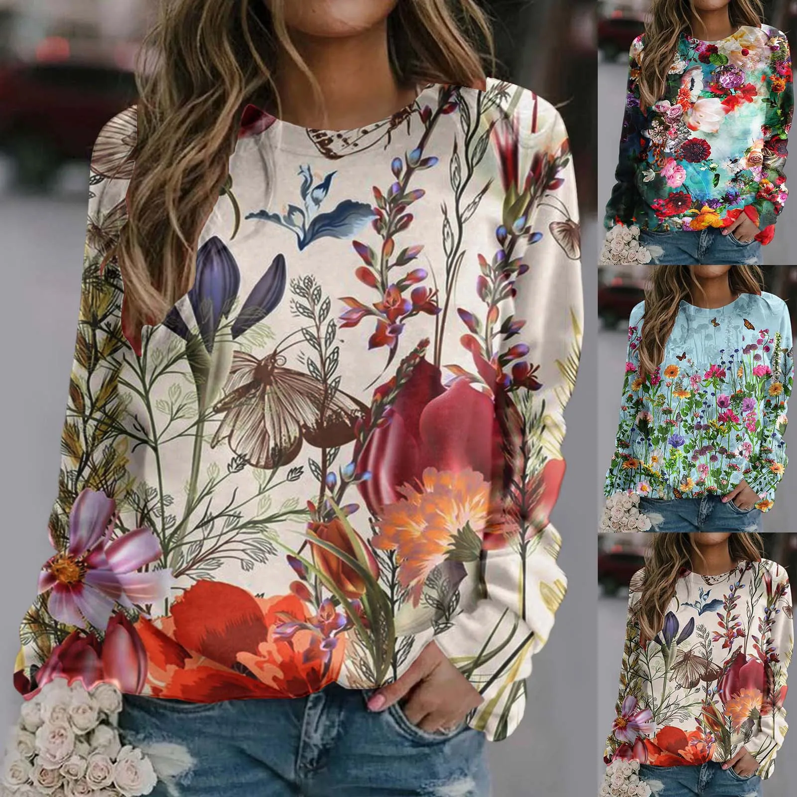 

Women Printing Sweatshirt Top Long Sleeved Sweatshirt Casual Blouse Temperament Pullover Top Tunic Top