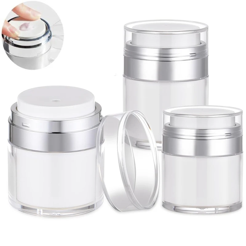 

3PCS Cosmetic Container Airless Jar Leak Proof Pump Dispenser Refillable Travel Moisturizer Creams Gels Lotions Press Bottles