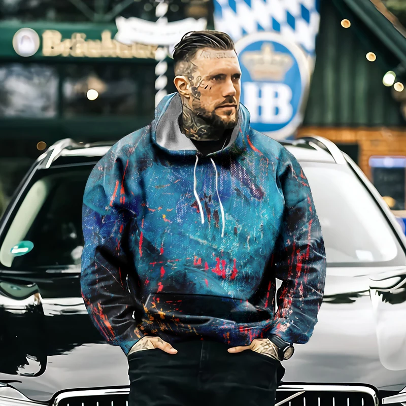 

New street Harajuku style painted 3d American fashion casual men's spring and autumn hoodie sports jersey