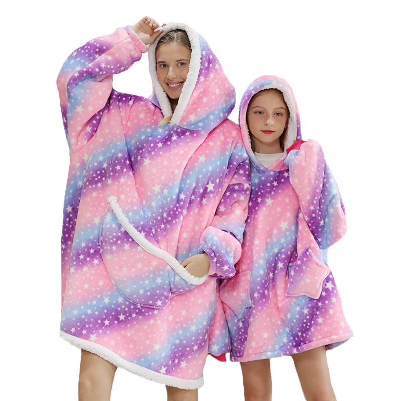 

Family Hoodie Oversized Homewear Fleece Warm Sherpa Blanket Thick Girls Sleepwear Plush Thick Outdoor Long Hoody Sweatshirt
