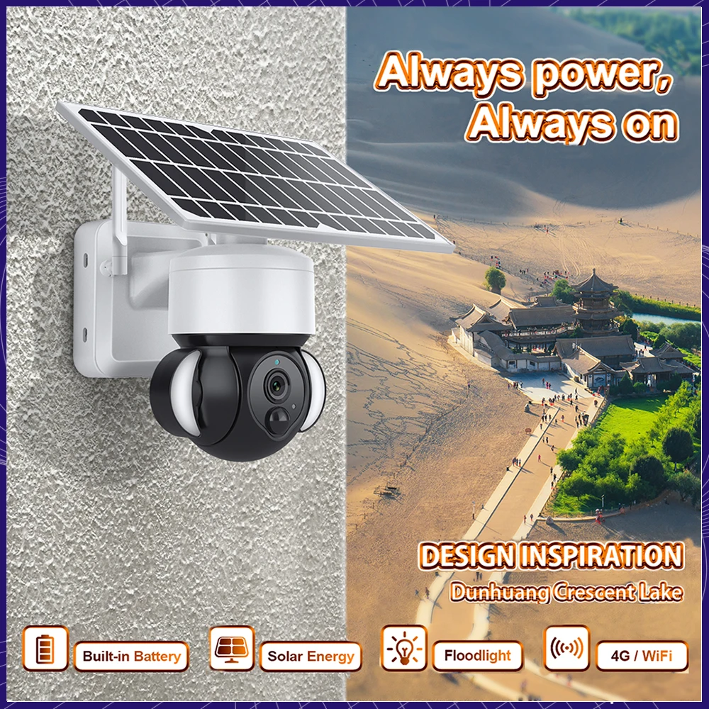 

SHIWOJIA Wifi Solar Security Camera Outdoor 360° PTZ Wireless Home IP Cam Surveillance CCTV Work with Alexa Google Tuya App