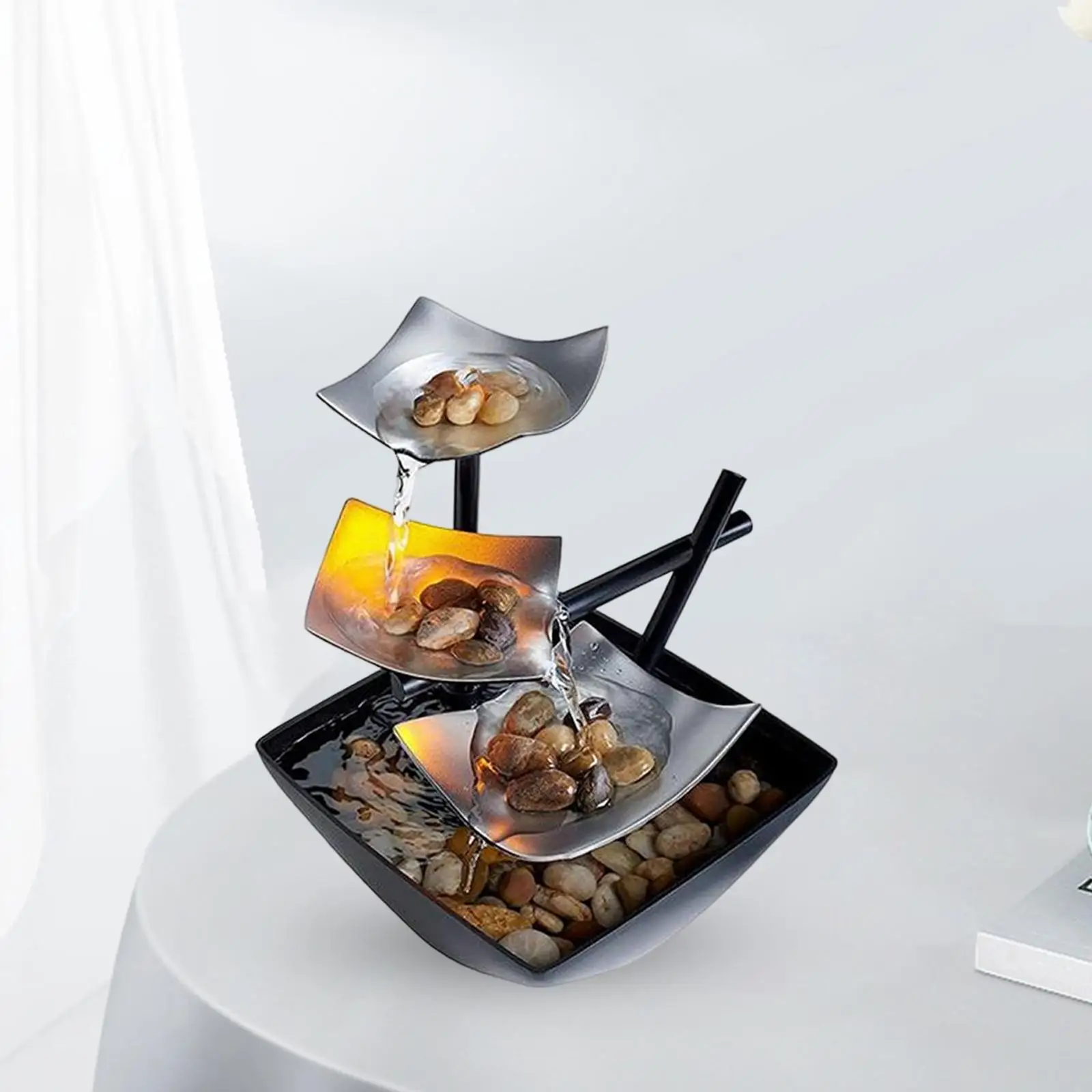 

Tabletop Fountain USB with Light with Pump Rocks for Office Decor Ornament