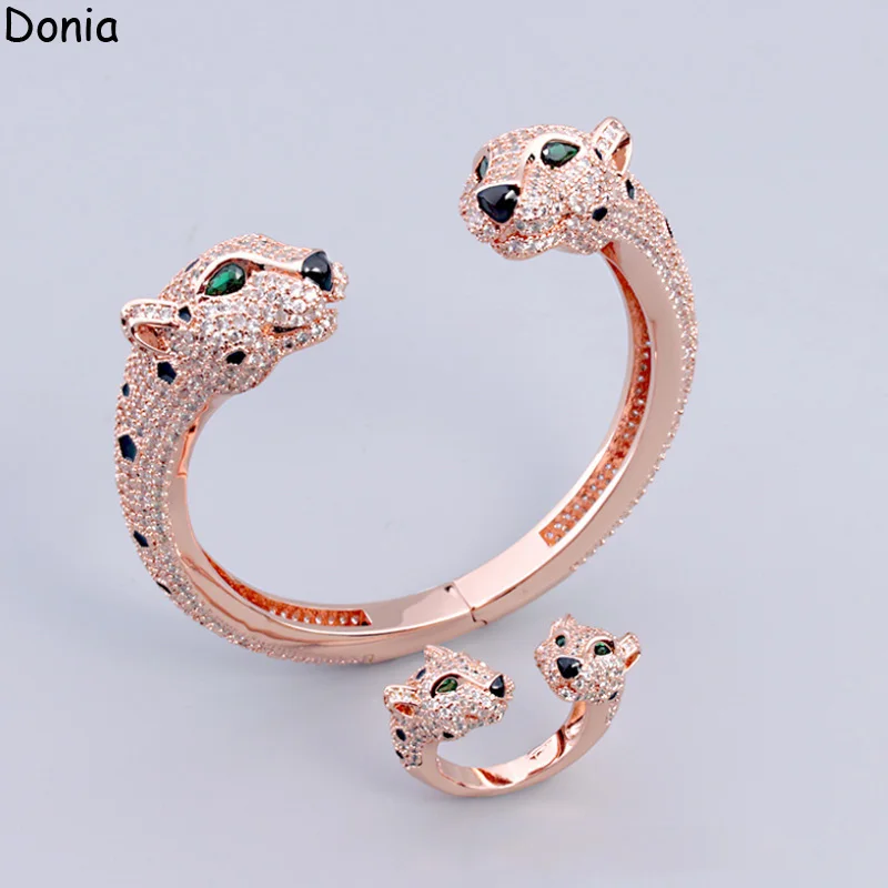 

Donia Jewelry Fashion Double-Headed Green Eye Leopard Titanium Steel Inlaid AAA Zircon Bracelet Ring Luxury Suit