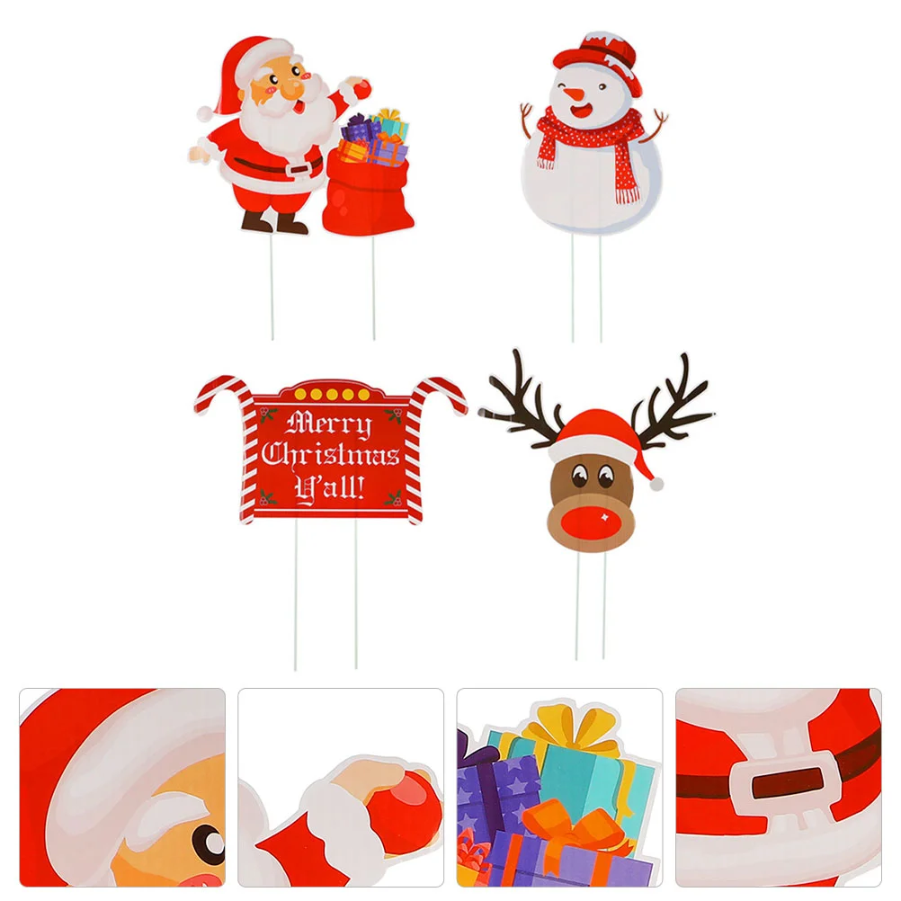 

4Pcs Christmas Signs Stakes Decoration Outdoor Garden Stakes Lawn Decor