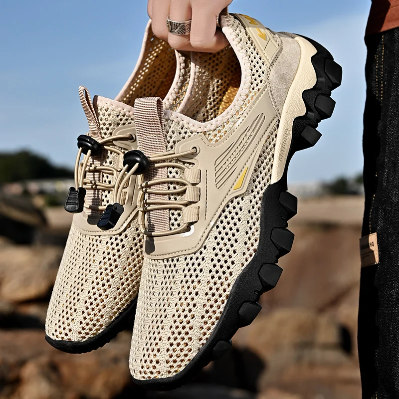 JIEMIAO New Breathable Mesh Men Hiking Shoes Summer  Comfortable Trekking Shoes Outdoor Casual Sneakers Climbing Sport Shoes