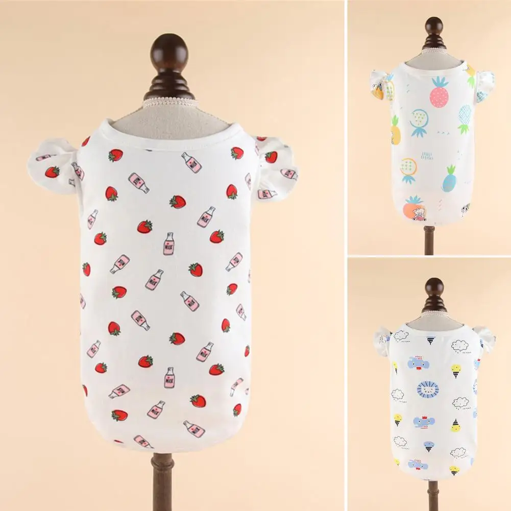 

Dog Vest Ruffle Sleeve Round Neck Cartoon Pineapple Print Pet Dog Cat Pullover Shirt for Outdoor