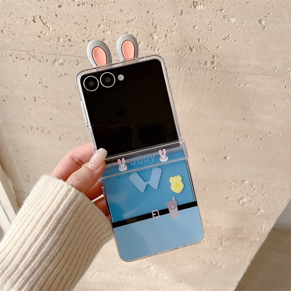 Фото Чехол для телефона Zootopia с забавным кроликом и лисой для Samsung Galaxy Z Flip6 5 7 zflip5 4 3 ZFlip7 7FE с плюшевой подвеской и защитой Ca №5