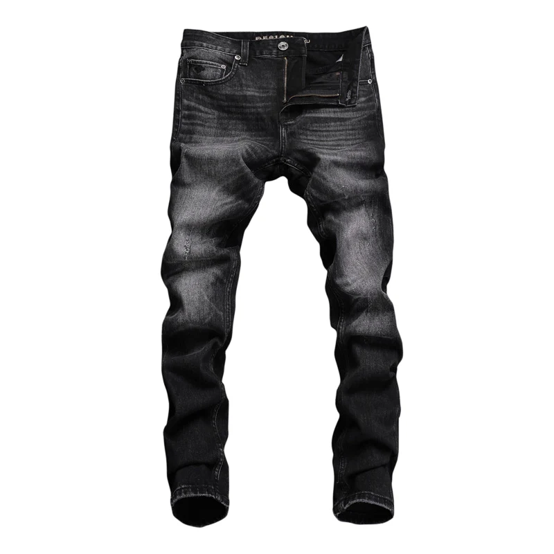 European Designer Fashion Men Jeans High Quality Retro Black Gray Elastic Slim Fit Ripped Jeans Men Vintage Denim Pants Hombre
