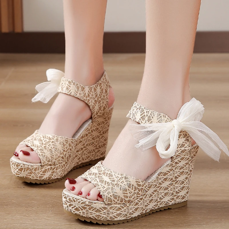 

Rimocy Bowtie Thick Platform Wedge Heel Sandals Women 2022 Summer Super High Heels Slides Plus Size 42 Slingback Sandalias Woman